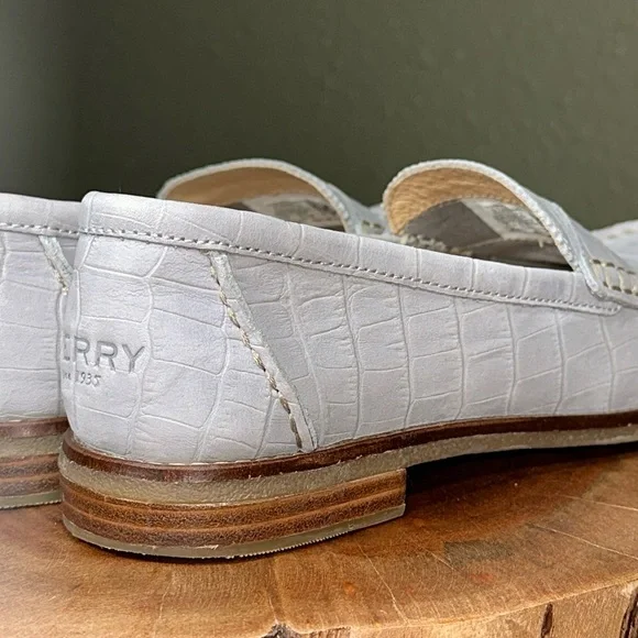 *LIKE NEW* SPERRY Seaport Croc Gray Nubuck Leather Penny Loafer - Picture 5 of 16